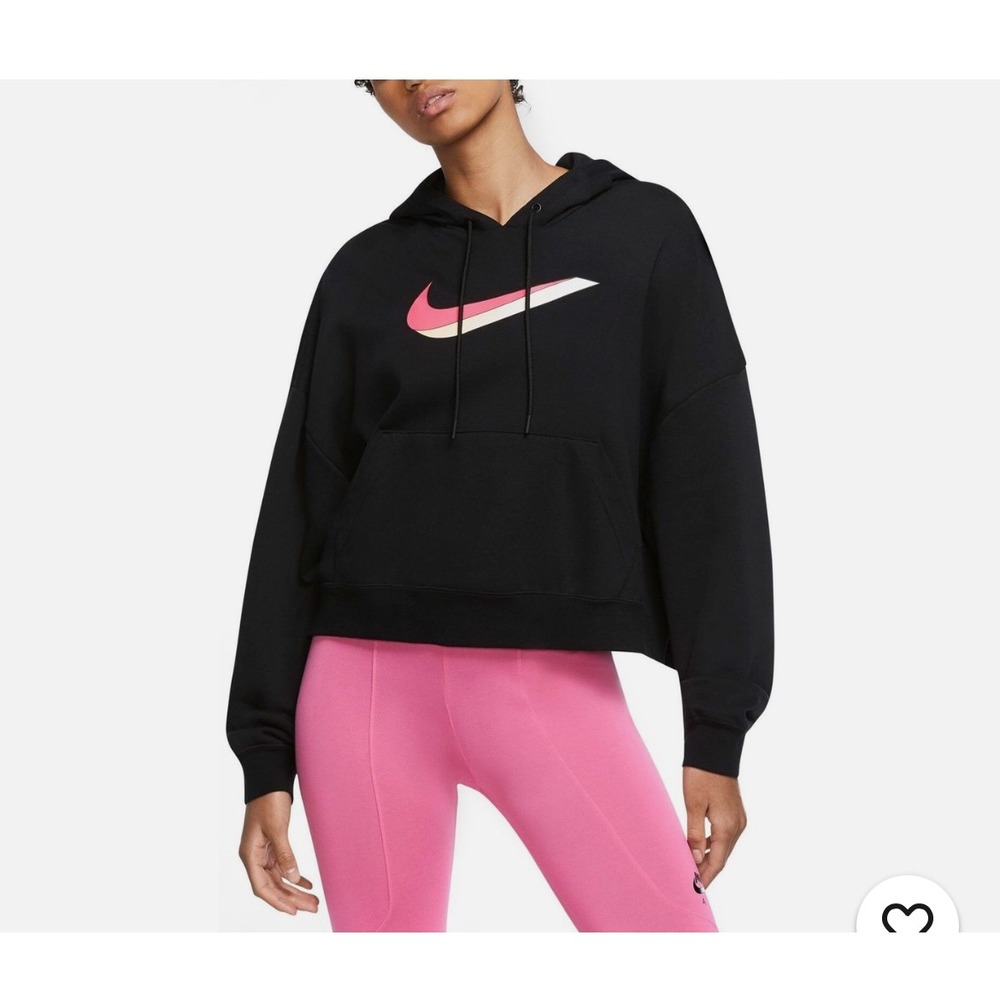 Nike Sportswear Icon Clash Black Fleece Hoodie Crop Boxy Large